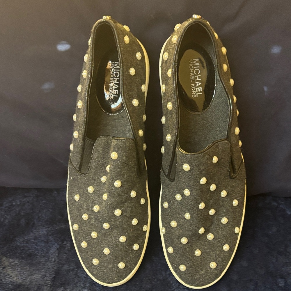 Michael Kors Grey Flannel Pearl Studded Sneakers